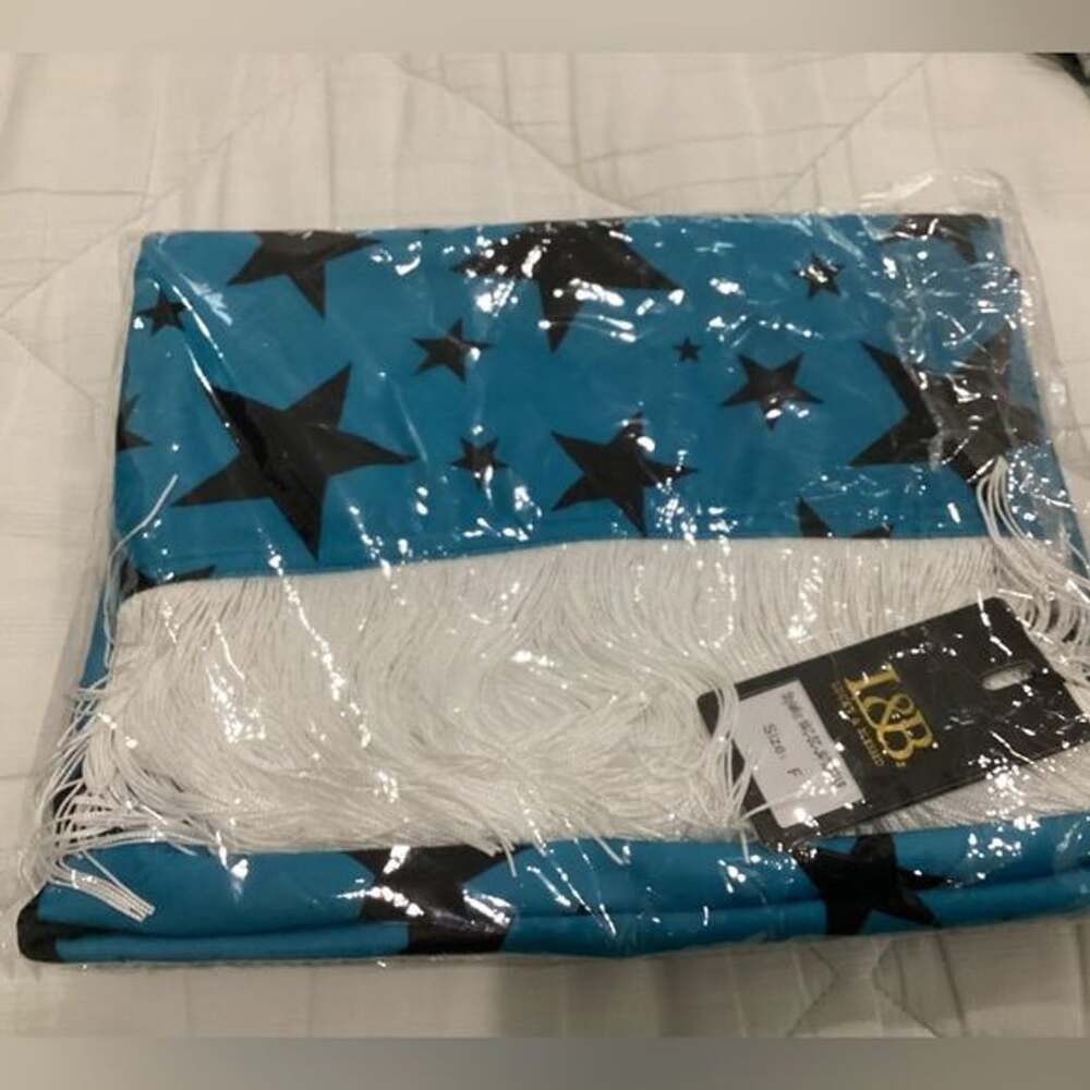 Lucky & Blessed Blue Star Print Fringe Scarf